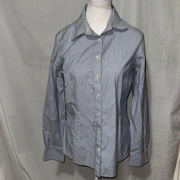 Women's Brooks Brothers blue & white stripe button up shirt size 8 - Picture 1 of 4